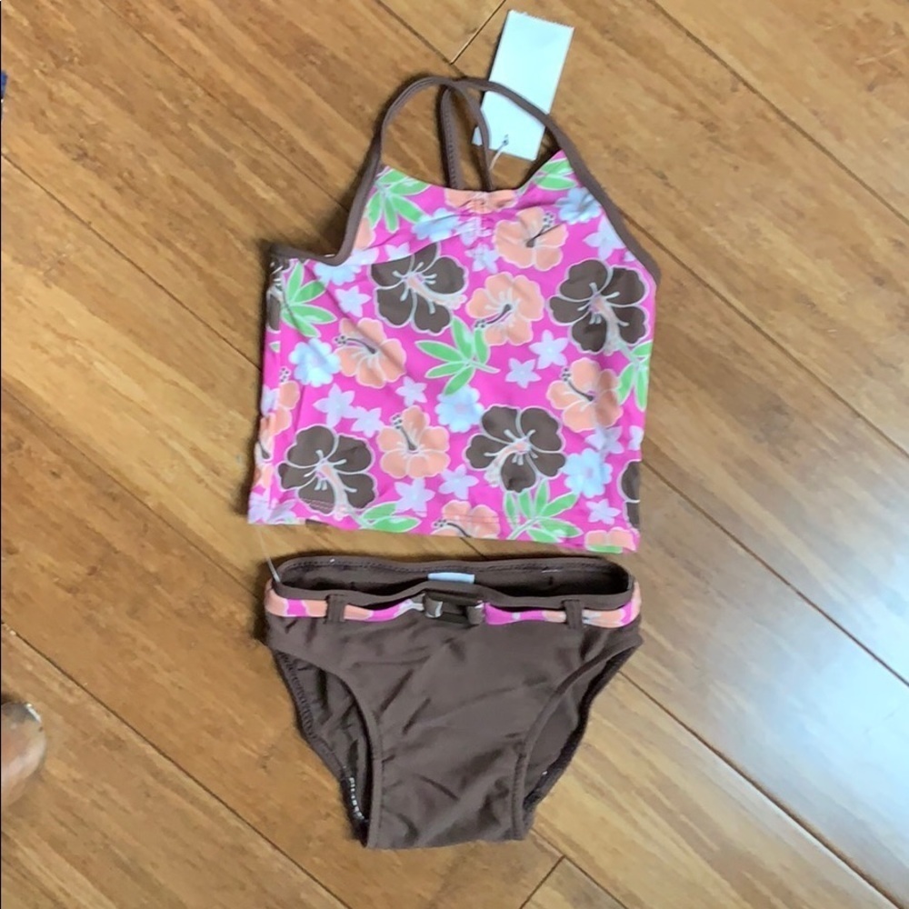 NEW OLD NAVY Brown Floral Tank Swimsuit Sz 6-12 mo